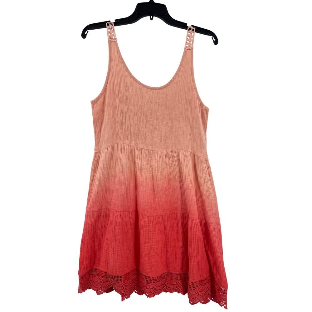 Mia & Tess Mini Dress Womens L Pink Ombre Gauze Crochet Lace Sundress Beachy NWT